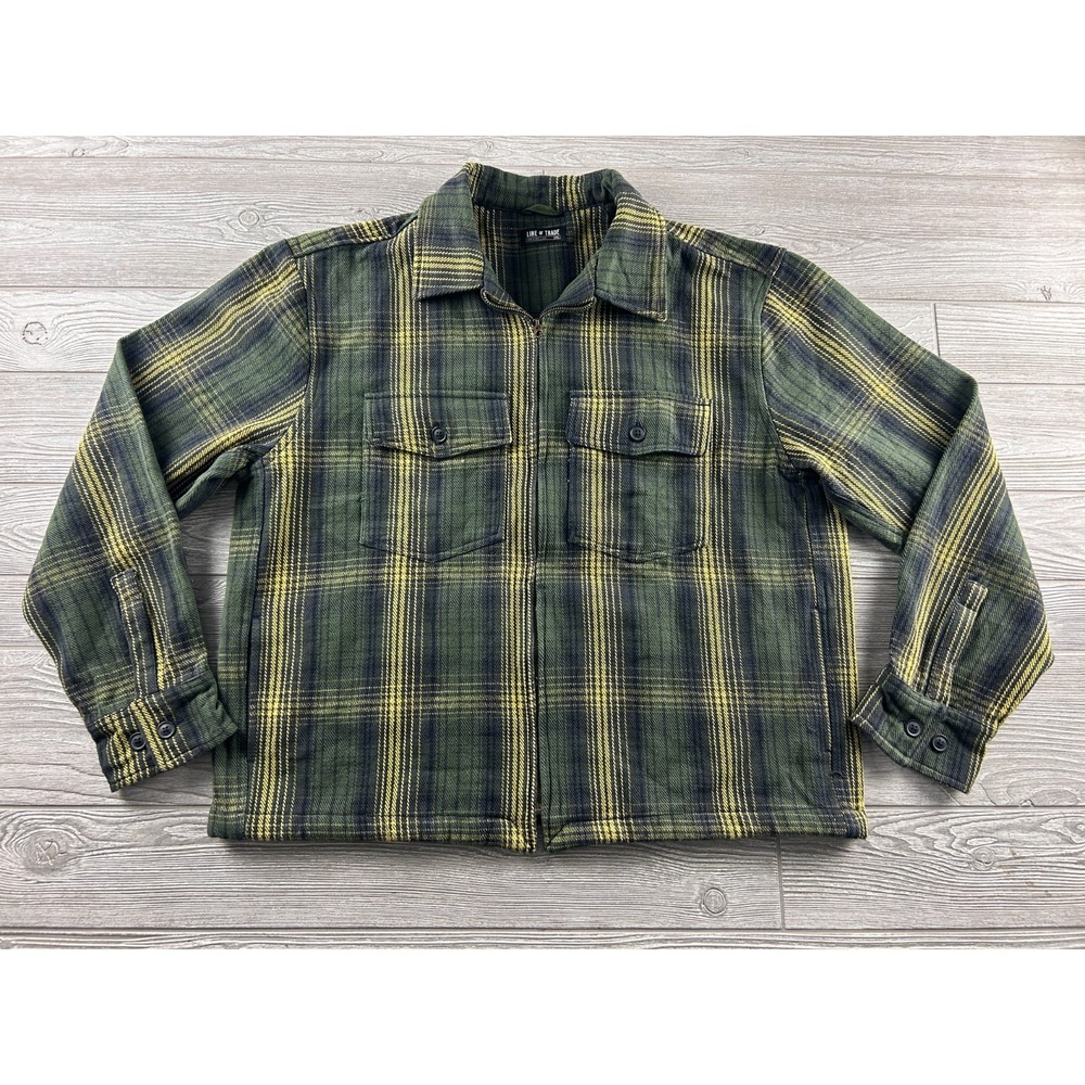 Line of Trade Mens Green Plaid Full Zip Jacket Heavy Cotton Shacket 2XL